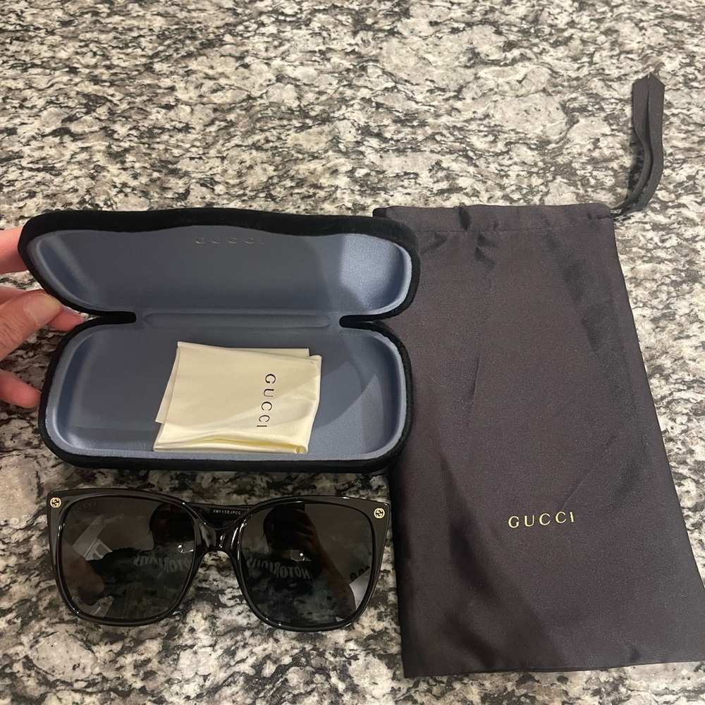 Gucci Black Square Sunglasses with Branded Case and Pouch